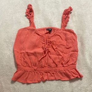 orange pinky color, tank top with ruffles. Size XS